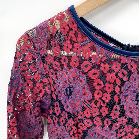 MIUSOL Maroon Navy 3/4 Lace Fit and Flare Dress // S - Picture 6 of 15